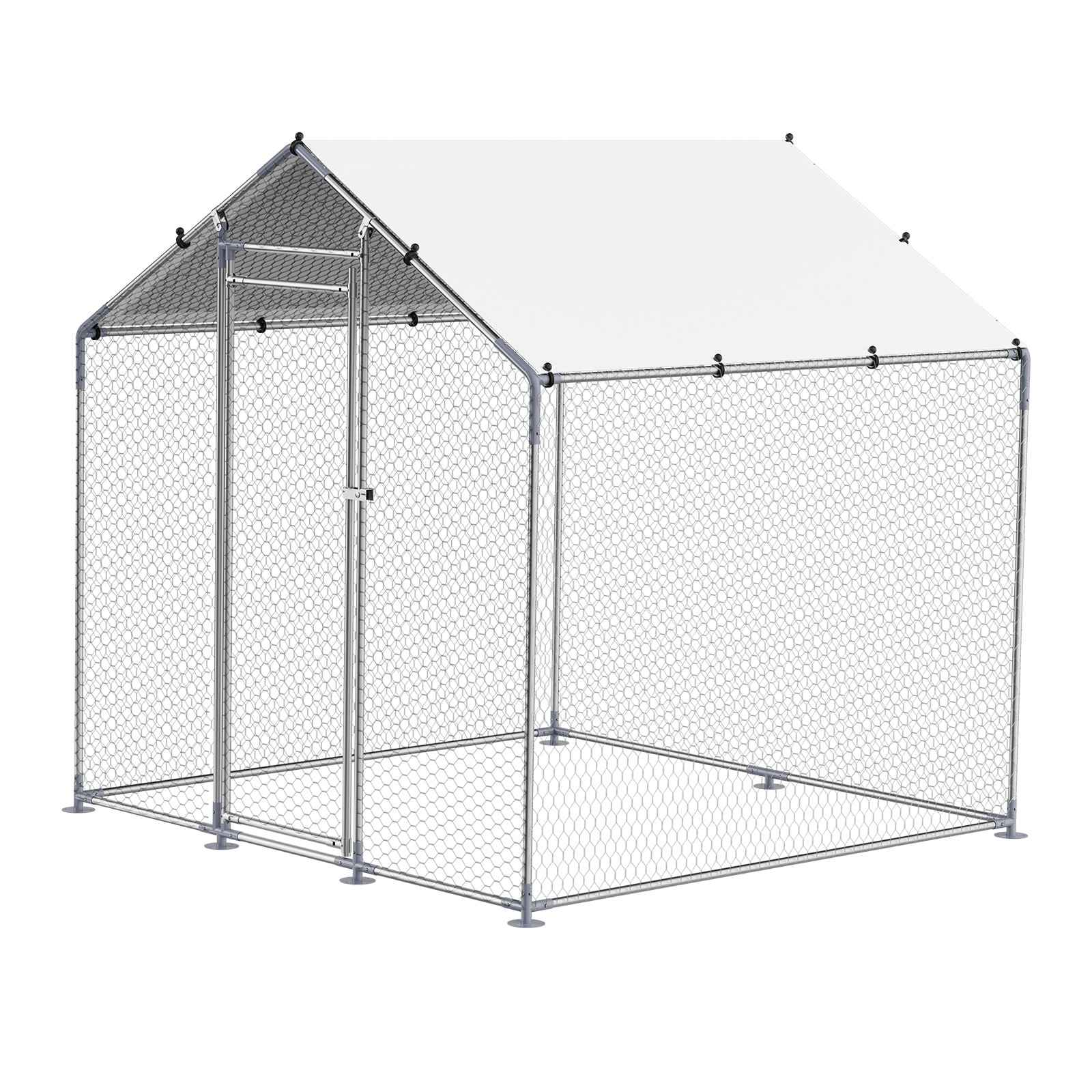 Metal Chicken Coop 6.56x6.56x6.56ft Walk-in Chicken Run With Cover Spire Roof_maomaolike.com
